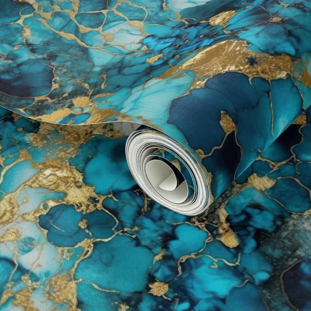 Small Turquoise and Gold Alcohol Ink 4 Wallpaper alcohol ink wallpaper