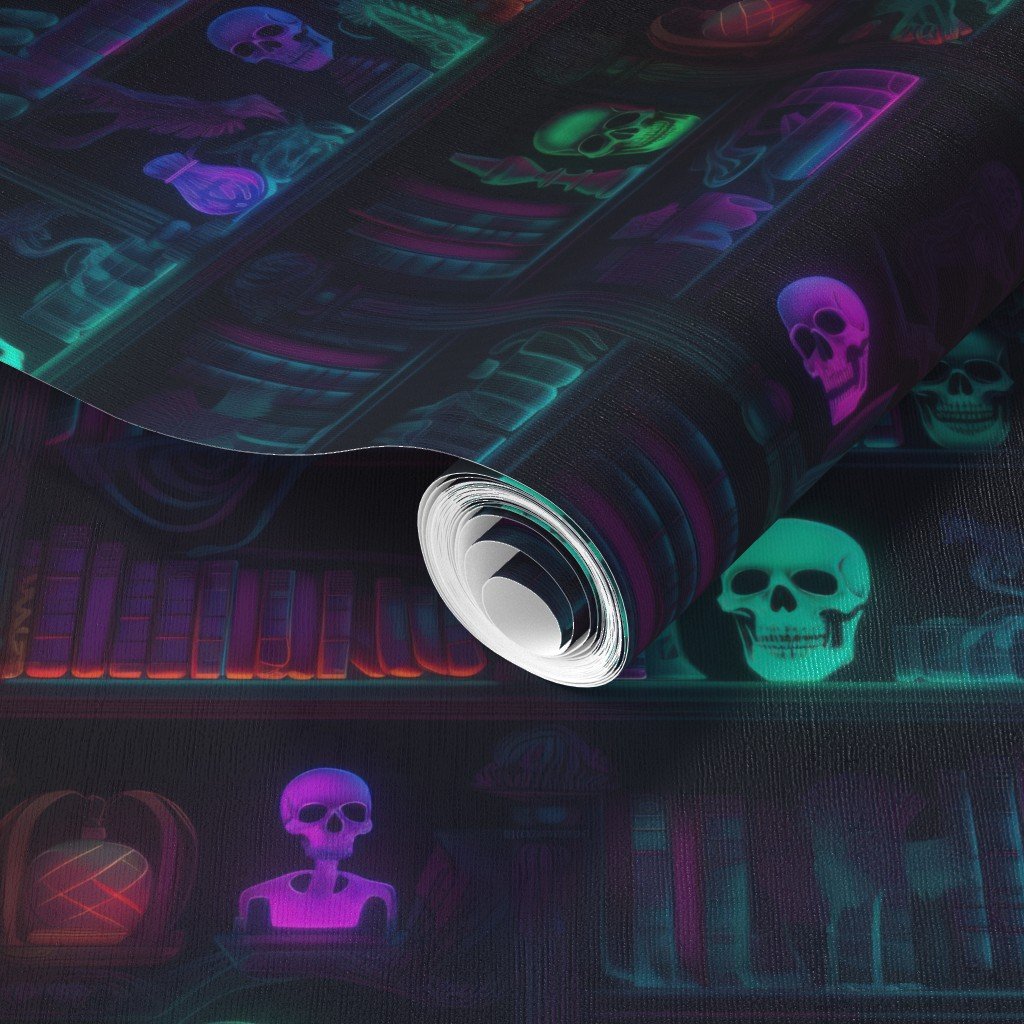 Small Spooky Photo realistic Dark Academia Bookshelves in Bright Wallpaper book shelves wallpaper