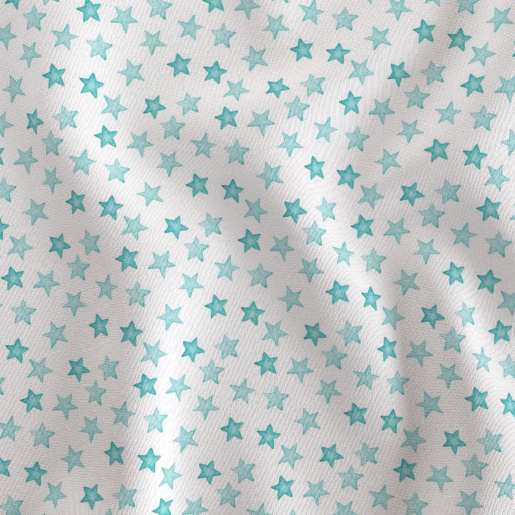 Small Faded Aqua Christmas Stars on White Fabric christmas star fabric