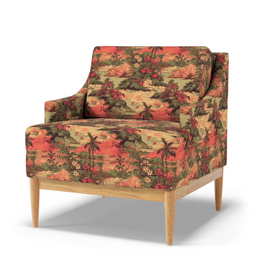 Small Vintage Hawaiian Landscape in Sage Green and Orange Fabric sage green hawaii fabric