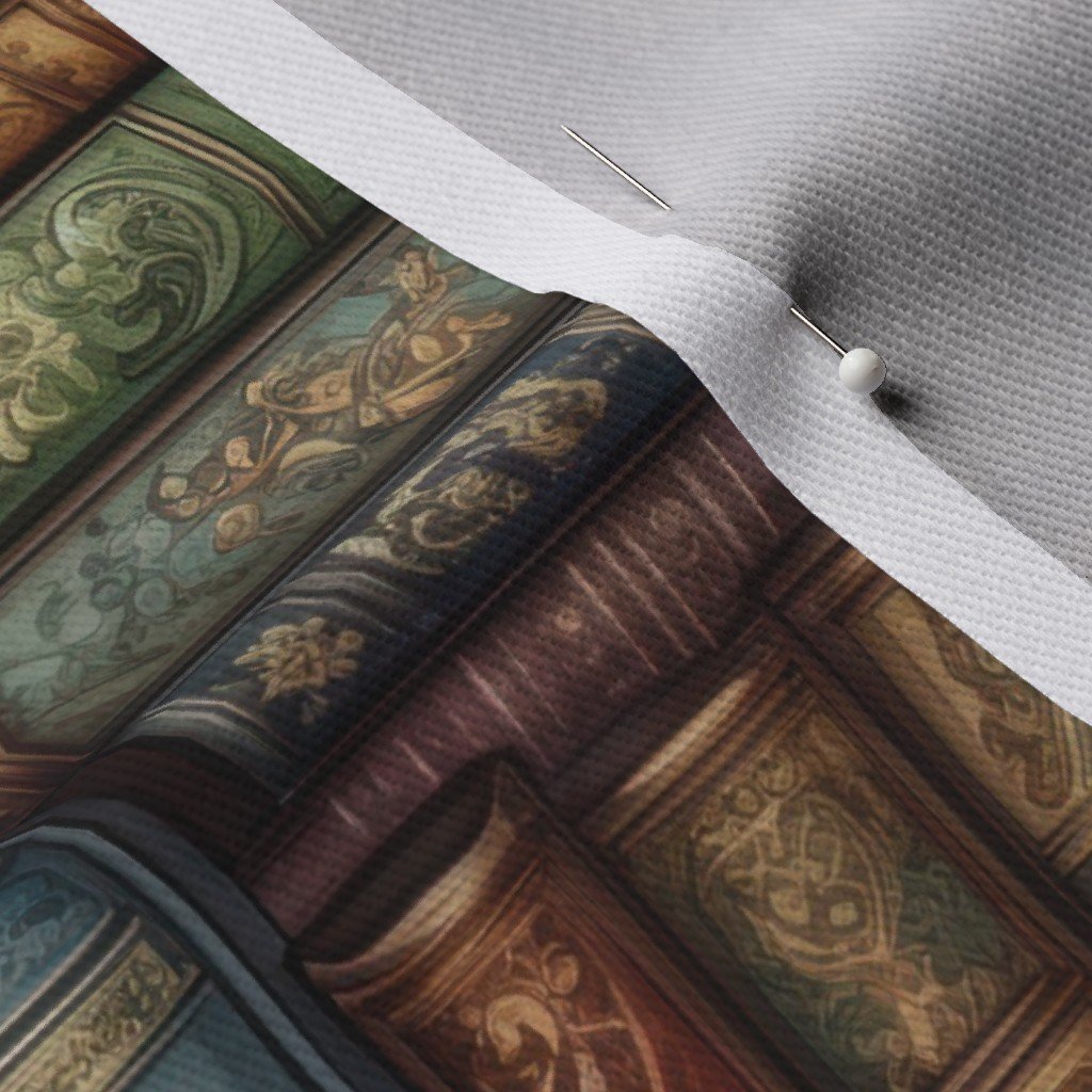 Small Stacked Bound Vintage Books on Library Book Shelf Fabric wall of books fabric