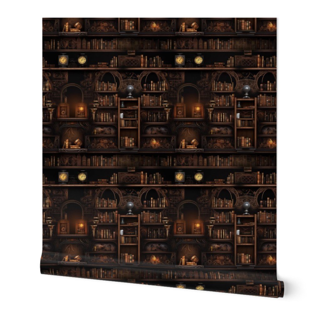 Spooky Photo realisticSmall Dark Academia Stampunk Bookshelves in Muted Design Collection Design Collection dark academmia wallpaper