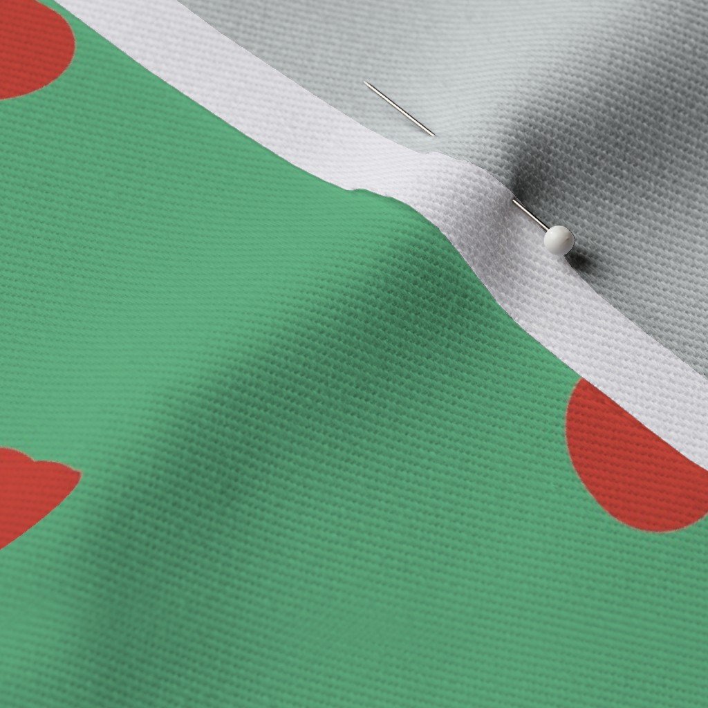 Red Vermillion Polka Dots on Vintage Christmas Green Fabric yellow dots fabric