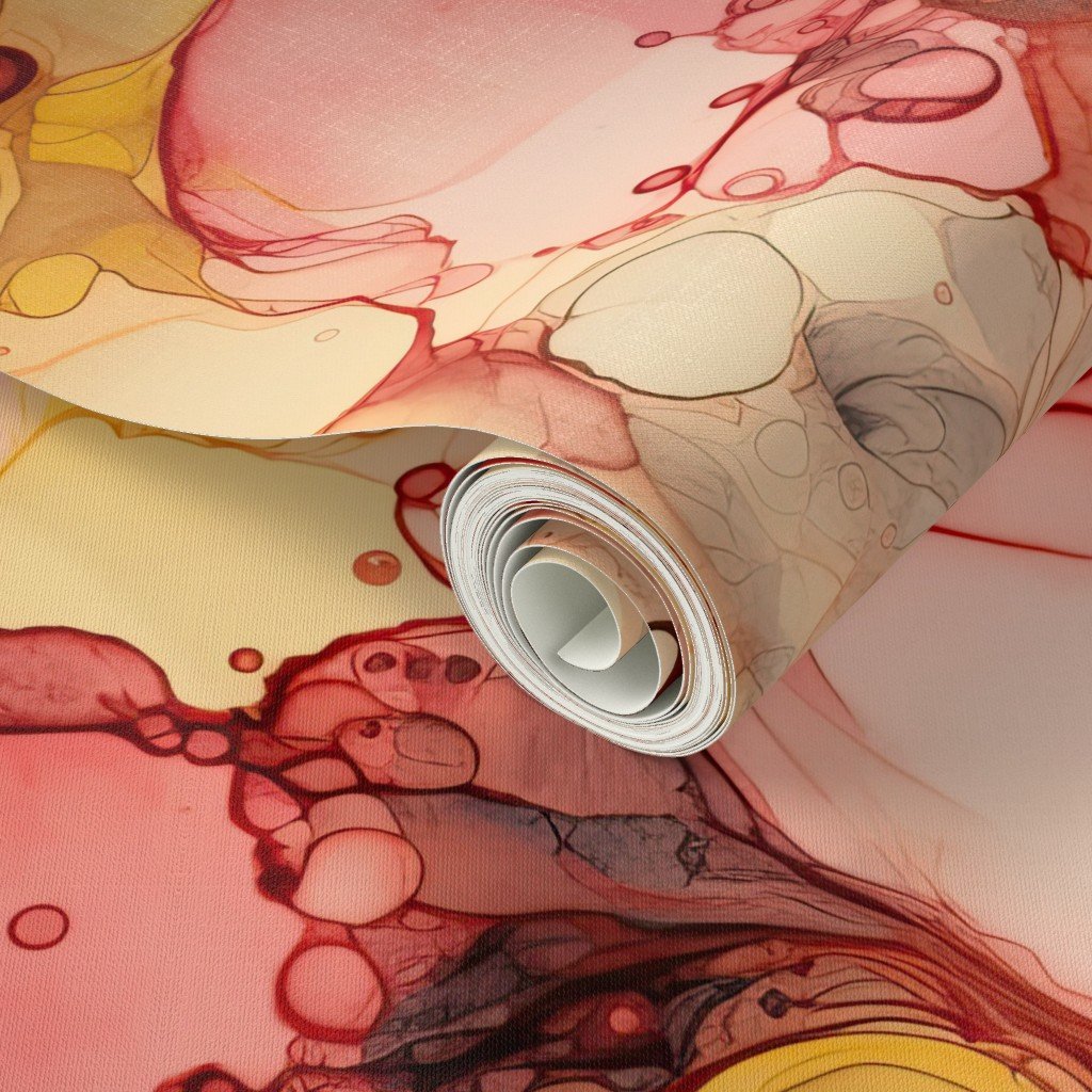 Sunrise Yellow and Peach with Rose Gold Alcohol Ink Liquid Swirls Wallpaper alcohol ink wallpaper