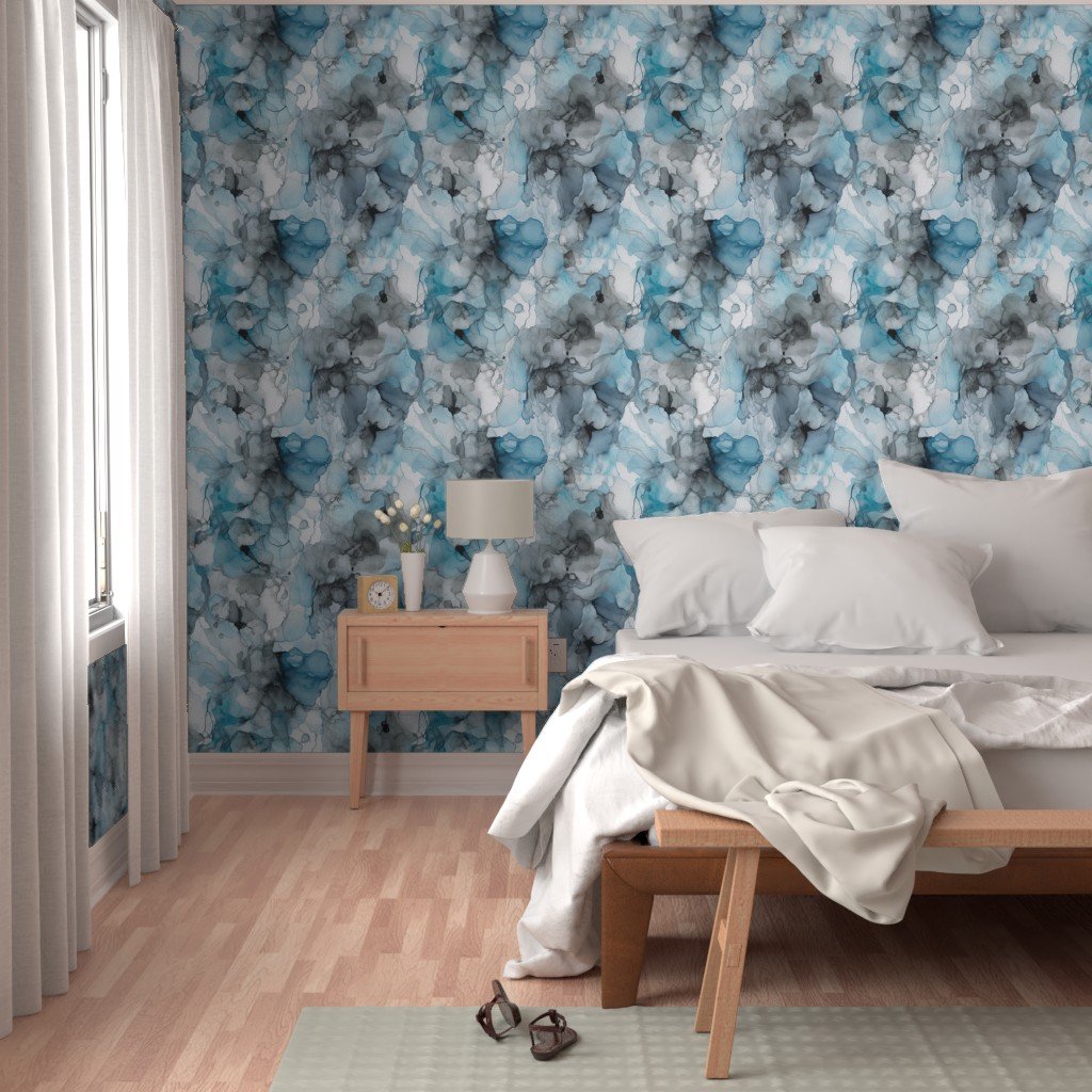 Dusk Blue Grey Alcohol Liquid Ink Swirls Wallpaper alcohol ink wallpaper