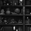 Spooky Photo realistic Dark Academia Bookshelves in Black and White with