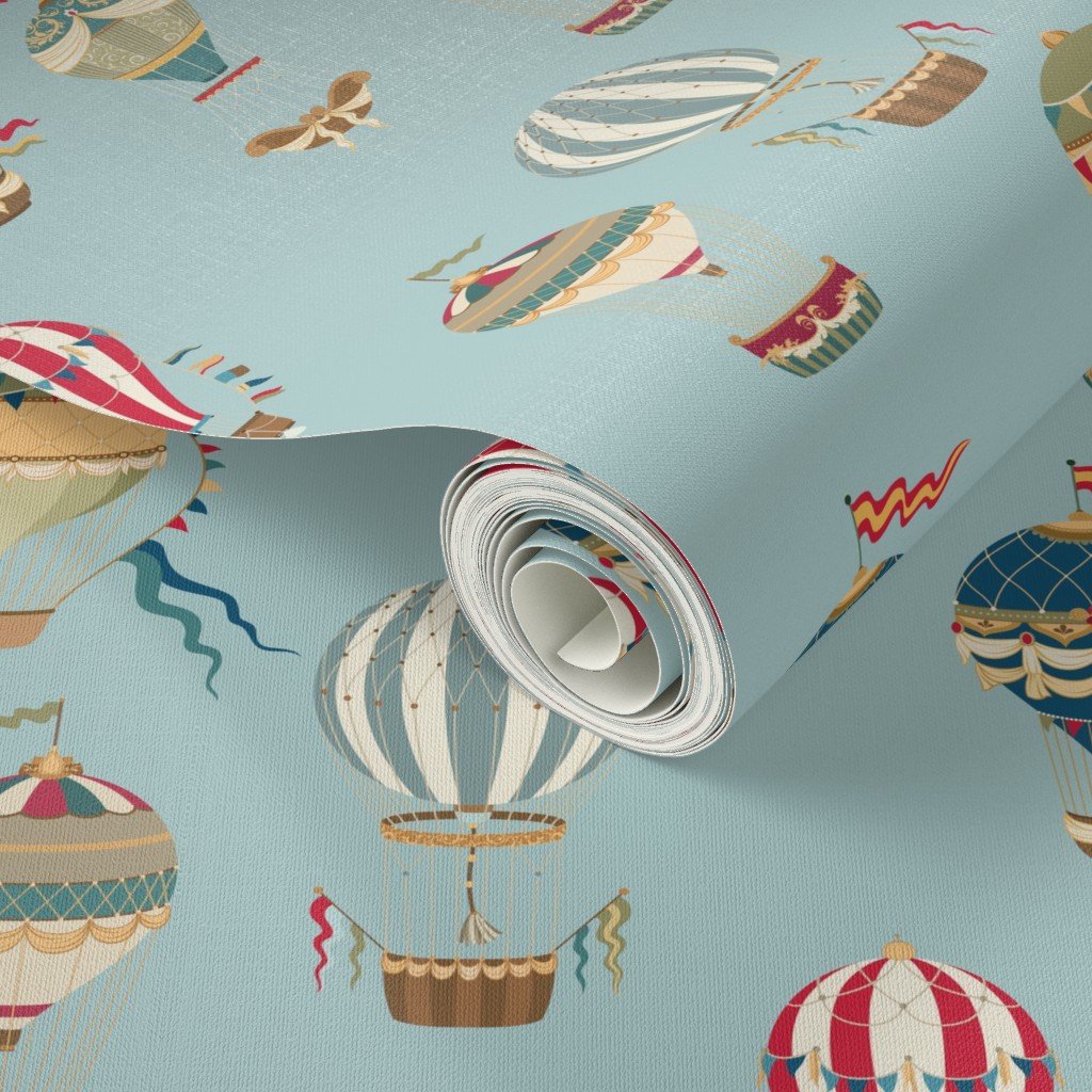 Small Vintage Hot Air Balloons in Sky Blue Wallpaper helium balloons wallpaper