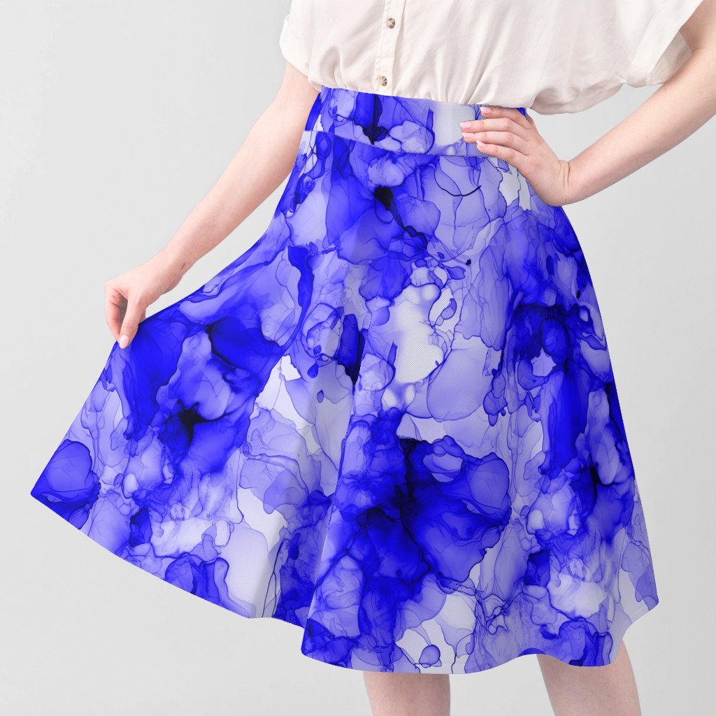 Alcohol Liquid Ink Swirls in Royal Blue Porcelain Glaze Fabric blue ink print fabric