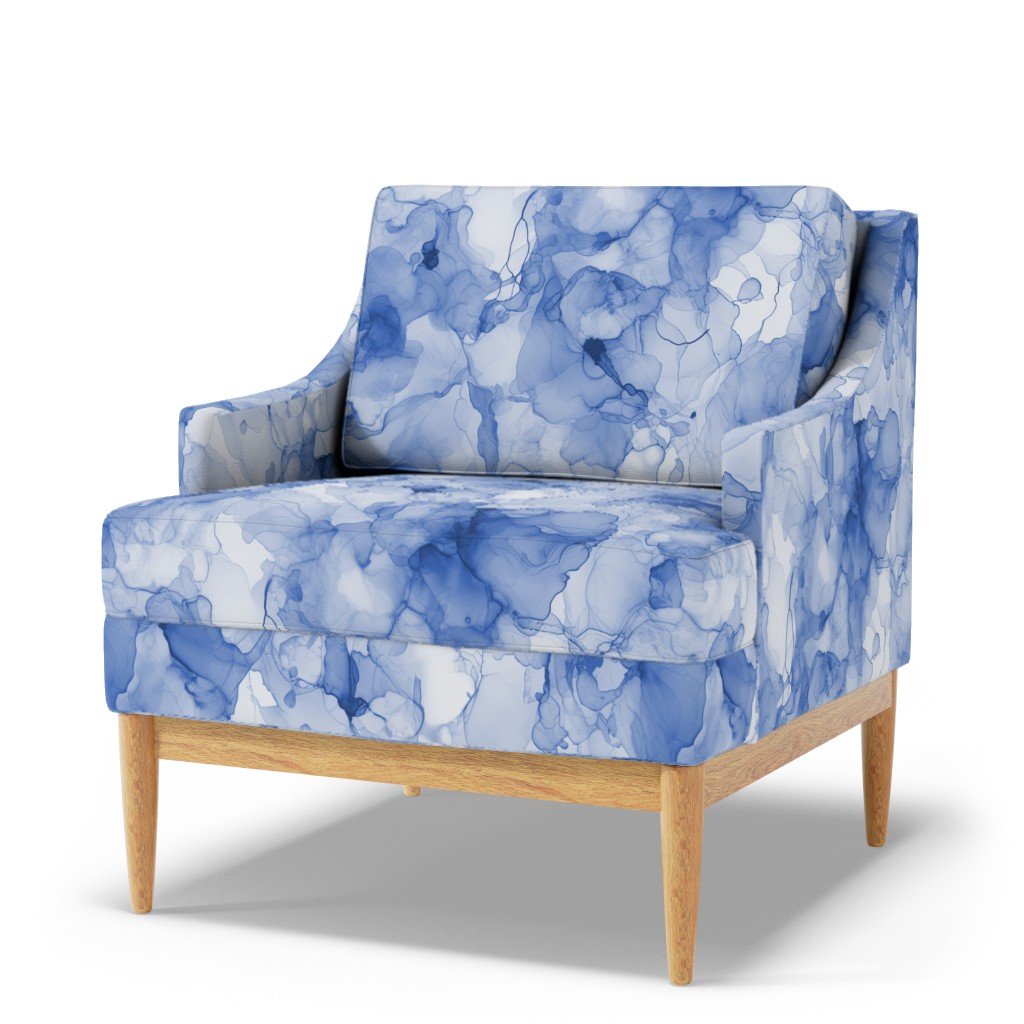 Alcohol Liquid Ink Swirls in Light Blue Porcelain Glaze Fabric blue ink print fabric