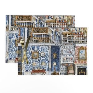 Victorian Dollshouse with Period Decor in Watercolor 2 Interior Collection Decor Collection dolls house decor placemat design