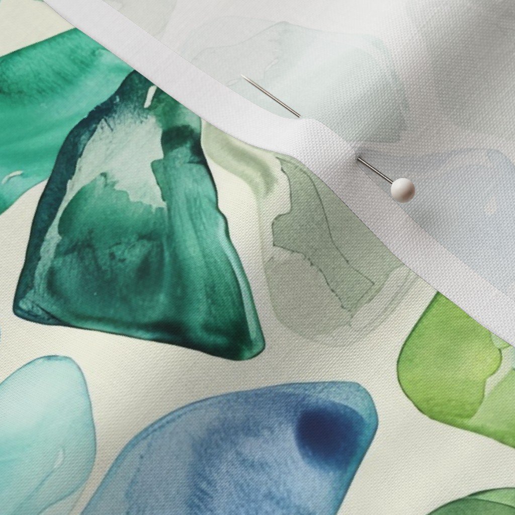 Blue and Green Shards of Tumbled and Scattered Watercolor Seaglass Fabric seaglass pattern fabric