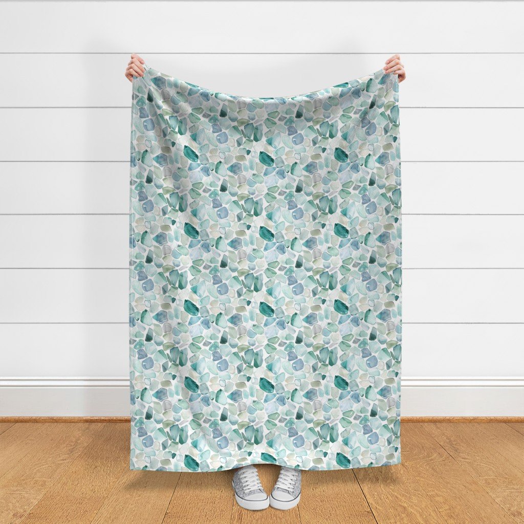 Blue and Aqua Shards of Tumbled and Scattered Watercolor Seaglass Fabric seaglass pattern fabric