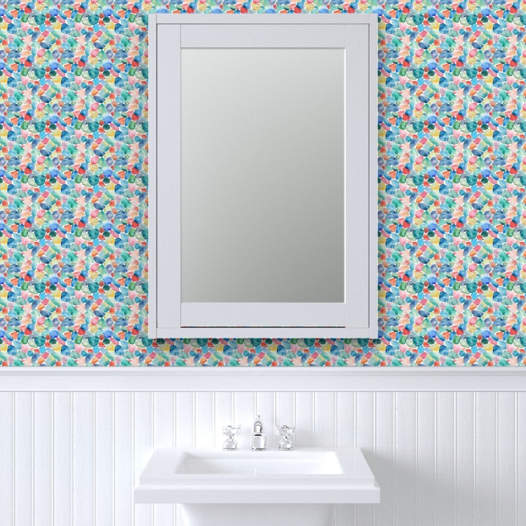 Blue and Multicolor Shards of Tumbled and Scattered Watercolor Wallpaper blue multi seaglas wallpaper