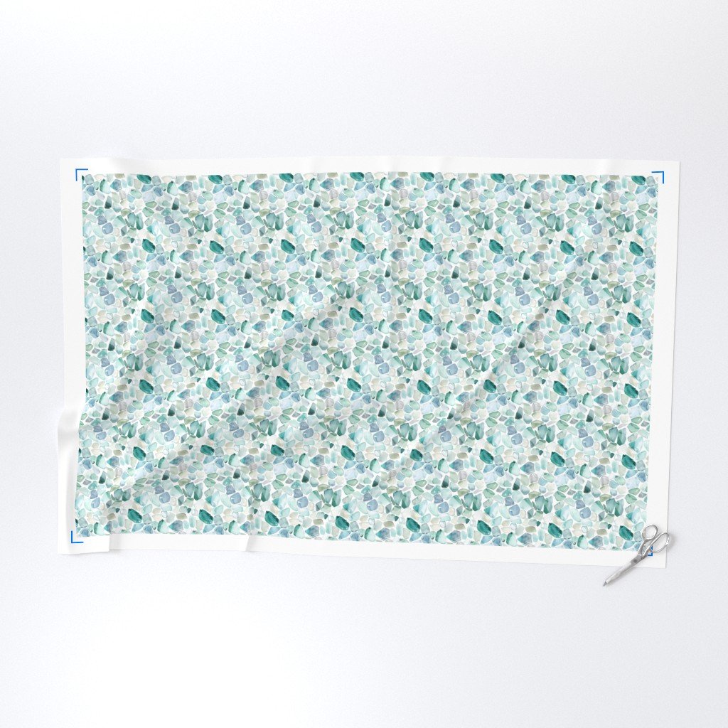 Small Blue and Aqua Shards of Tumbled and Scattered Watercolor Fabric nature fabric