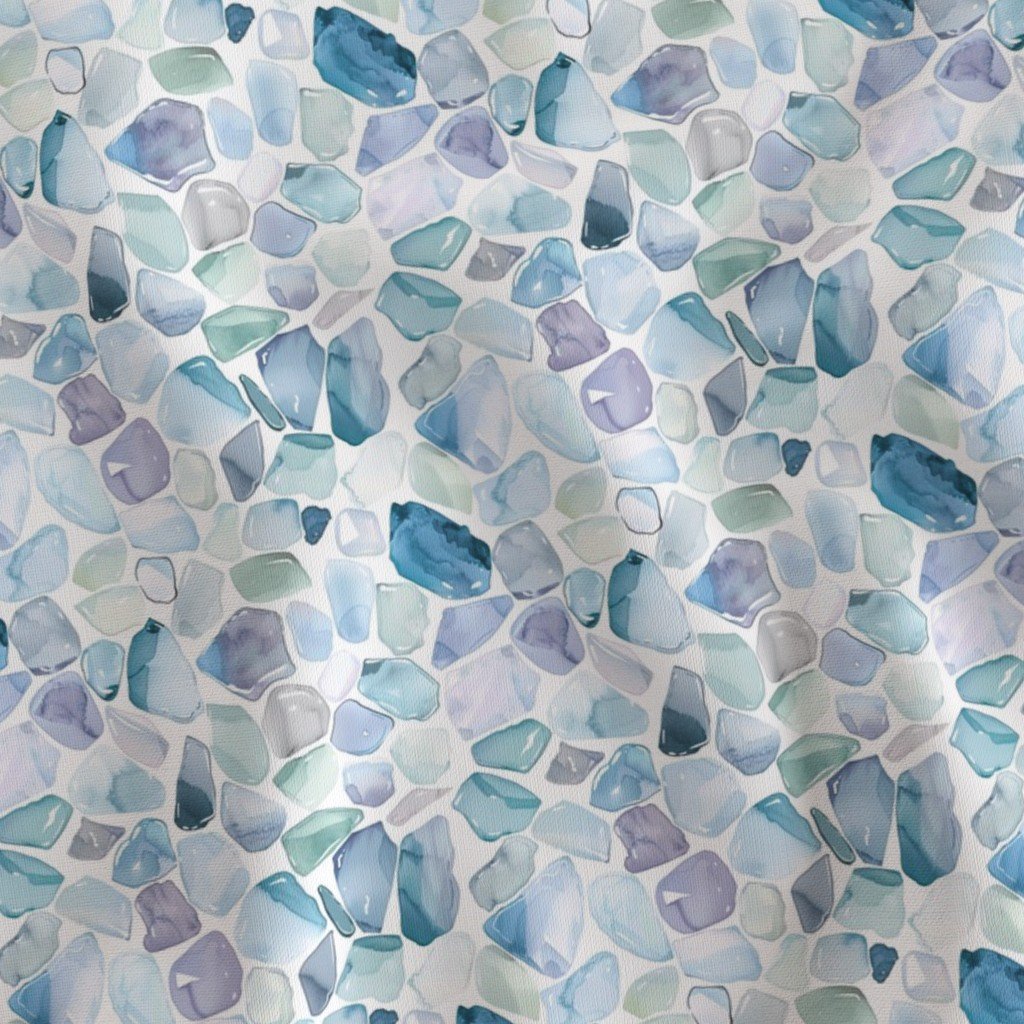 Small Blue and Lilac Shards of Tumbled and Scattered Watercolor Fabric elegant design fabric