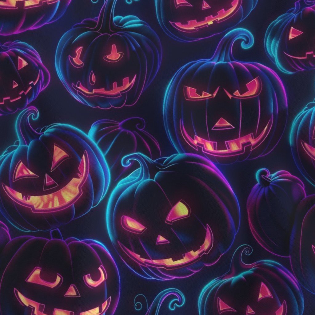 Neon Orange Halloween Pumpkins Glowing in the Dark Fabric spooky vibe fabric