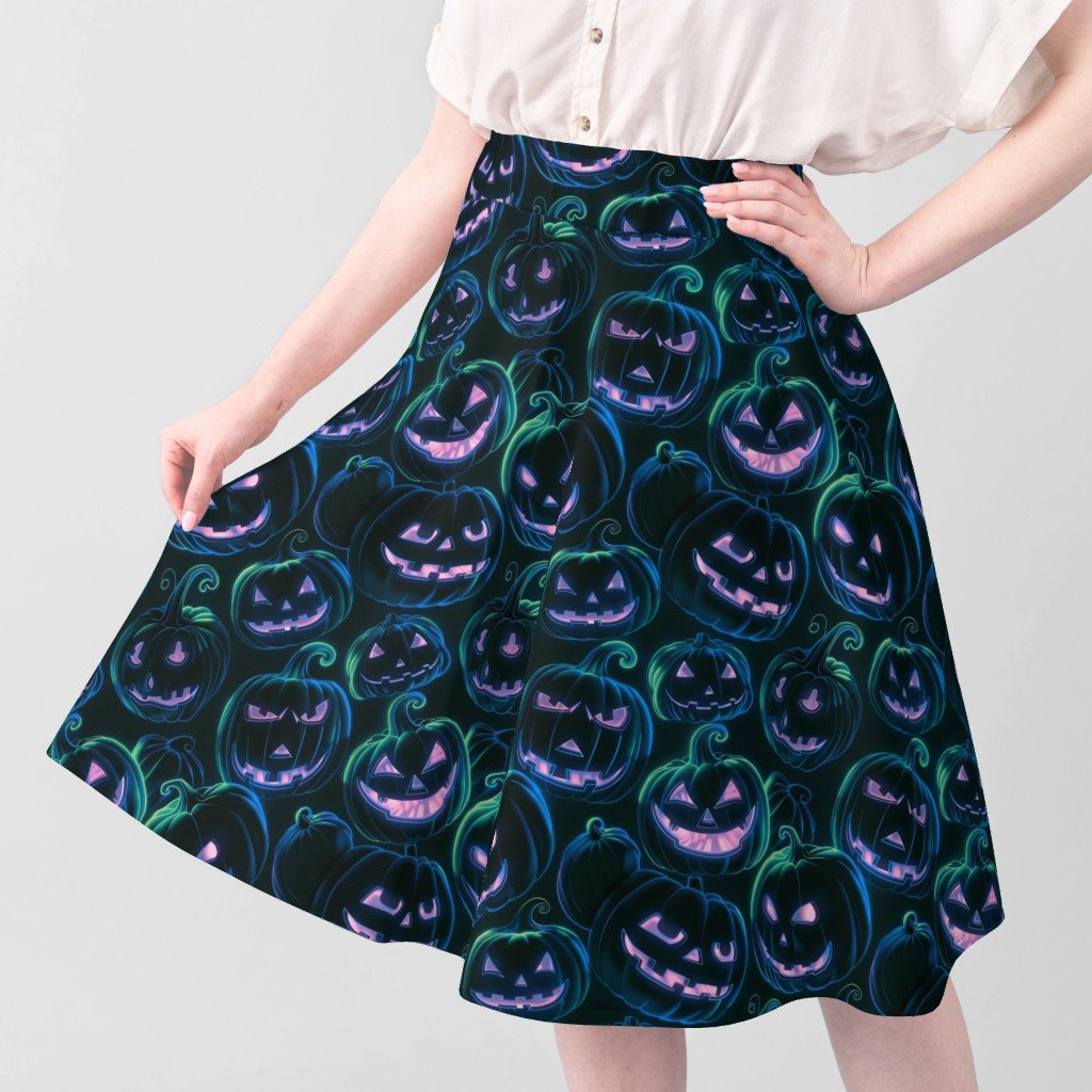 Neon Blue and Pink Halloween Pumpkins Glowing in the Dark Fabric festive fabric