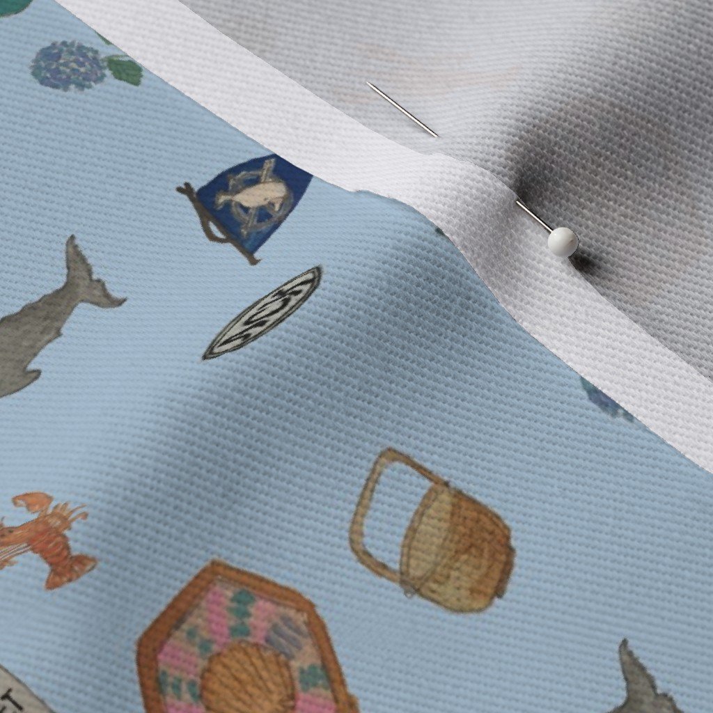 Nantucket Island Symbols and Motifs in Mini on Blue Fabric nantucket baskets fabric