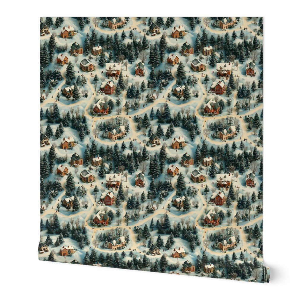 Whimsical Watercolor Christmas Village Wallpaper cozy homes wallpaper