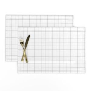 1 Inch Grid Line Pattern with Mid Grey Lines on White Home Decor Collection Home Styling Collection fabric placemat design