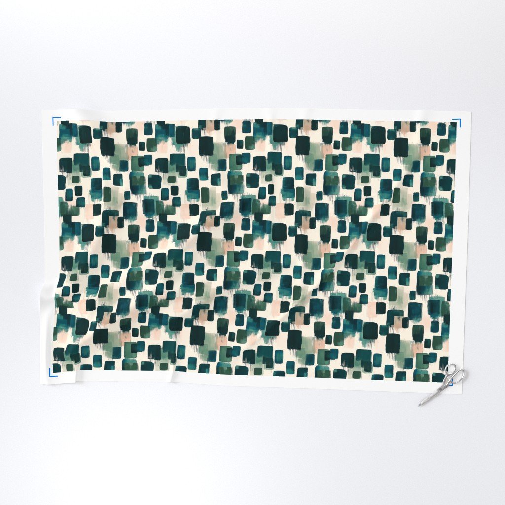 Abstract Earthy Brushstroke Blocks in Teal and Soft Peach Fabric decor fabric