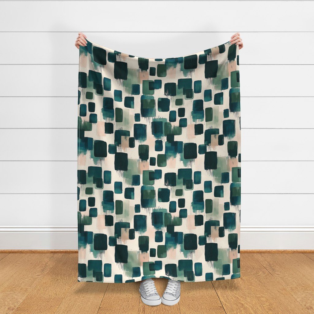 Large Abstract Earthy Brushstroke Blocks in Teal and Soft Peach Fabric decor fabric