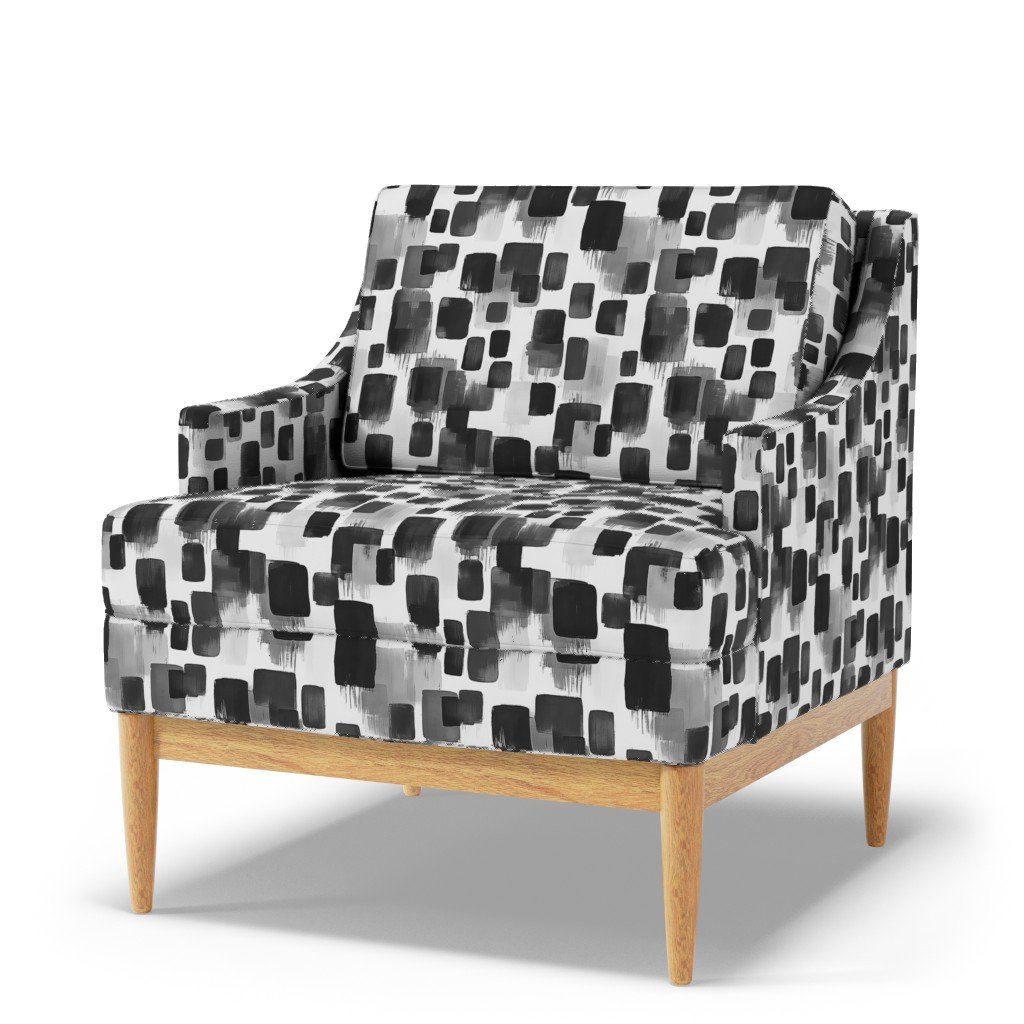 Abstract Monochrome Brushstroke Blocks in Black White and Gray Fabric decor fabric