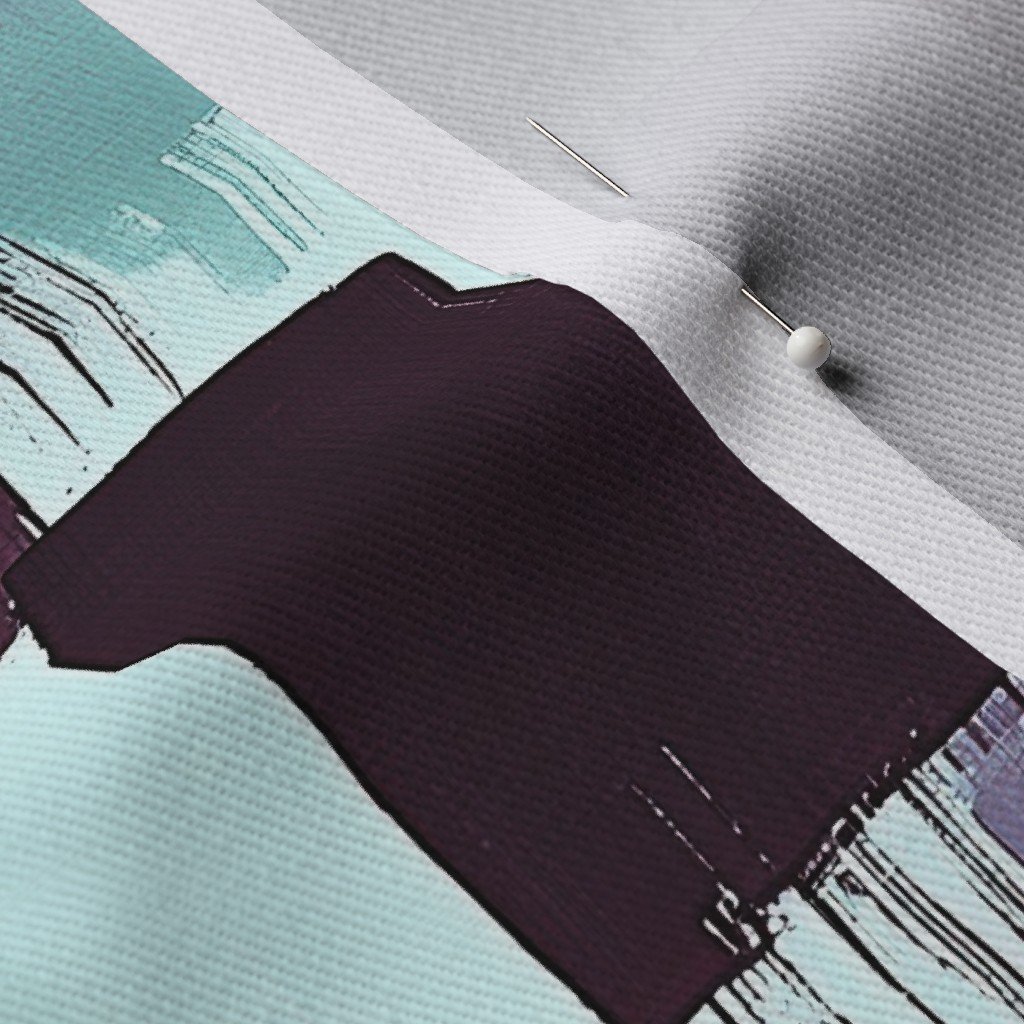 Abstract Brushstroke Blocks in Burgundy Teal and Soft Mint Fabric burgundy fabric