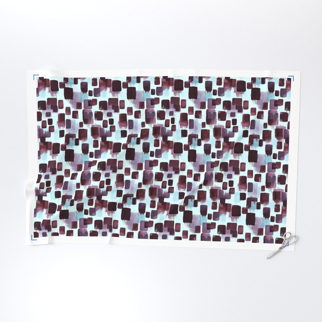 Abstract Brushstroke Blocks in Burgundy Lavender and Soft Mint Fabric burgundy fabric