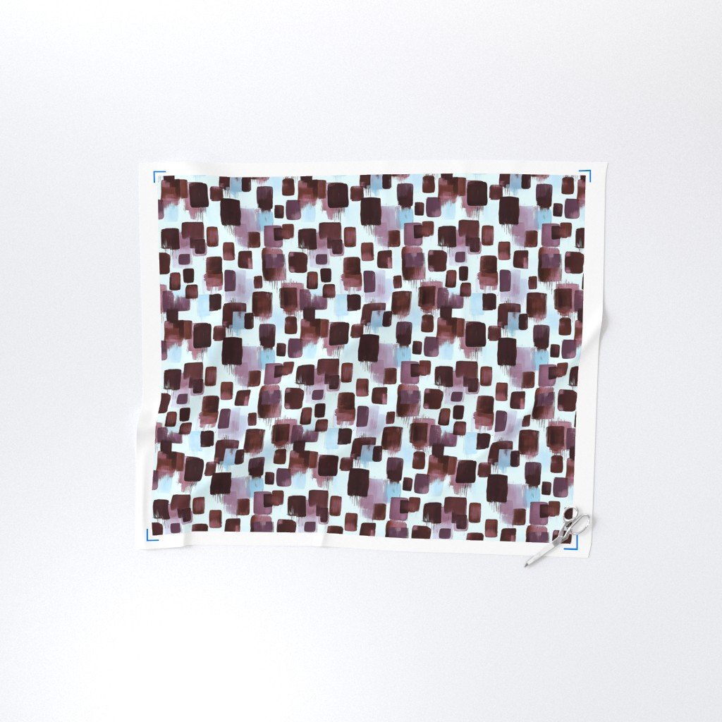 Abstract Brushstroke Blocks in Burgundy Lavender and Sky Blue Fabric brushstroke fabric