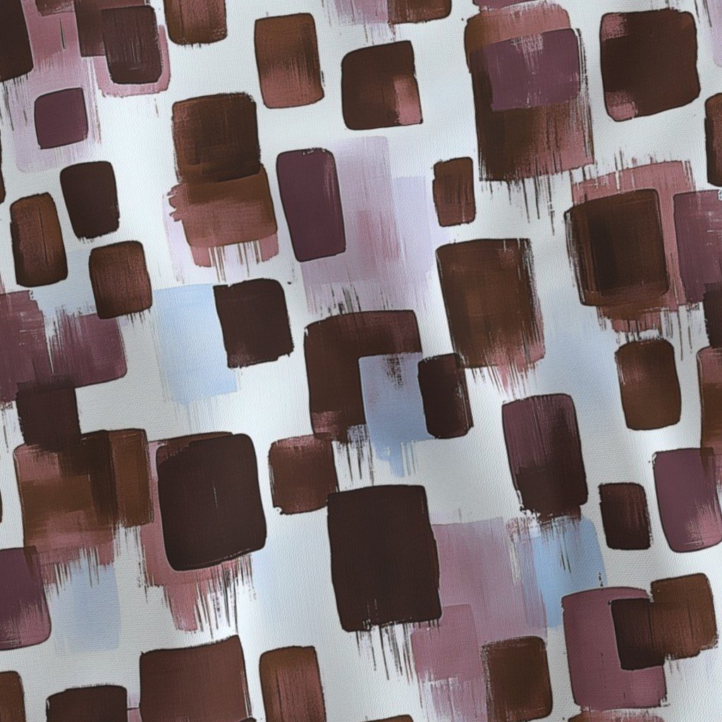 Abstract Brushstroke Blocks in Brown Rosewood and Sky Blue Fabric brown fabric