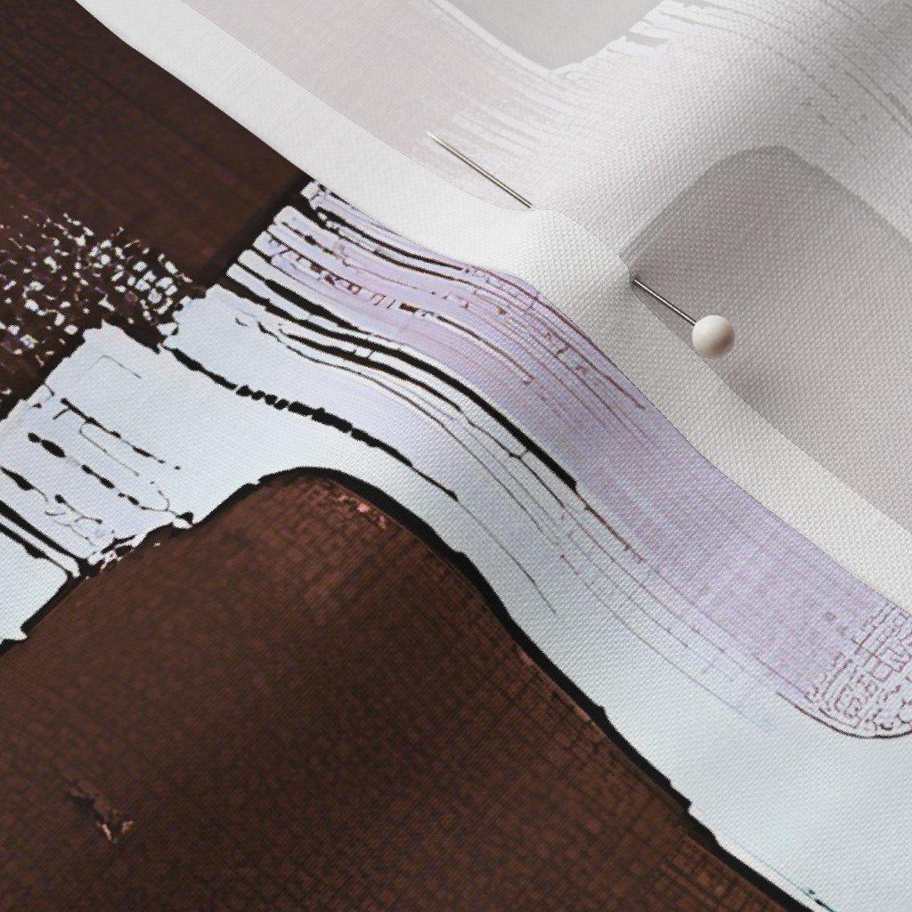 Large Abstract Brushstroke Blocks in Brown Rosewood and Sky Blue Fabric brown fabric