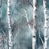 Endless Silver Birch Tree Dreamscape in Misty Teal and Soft Red