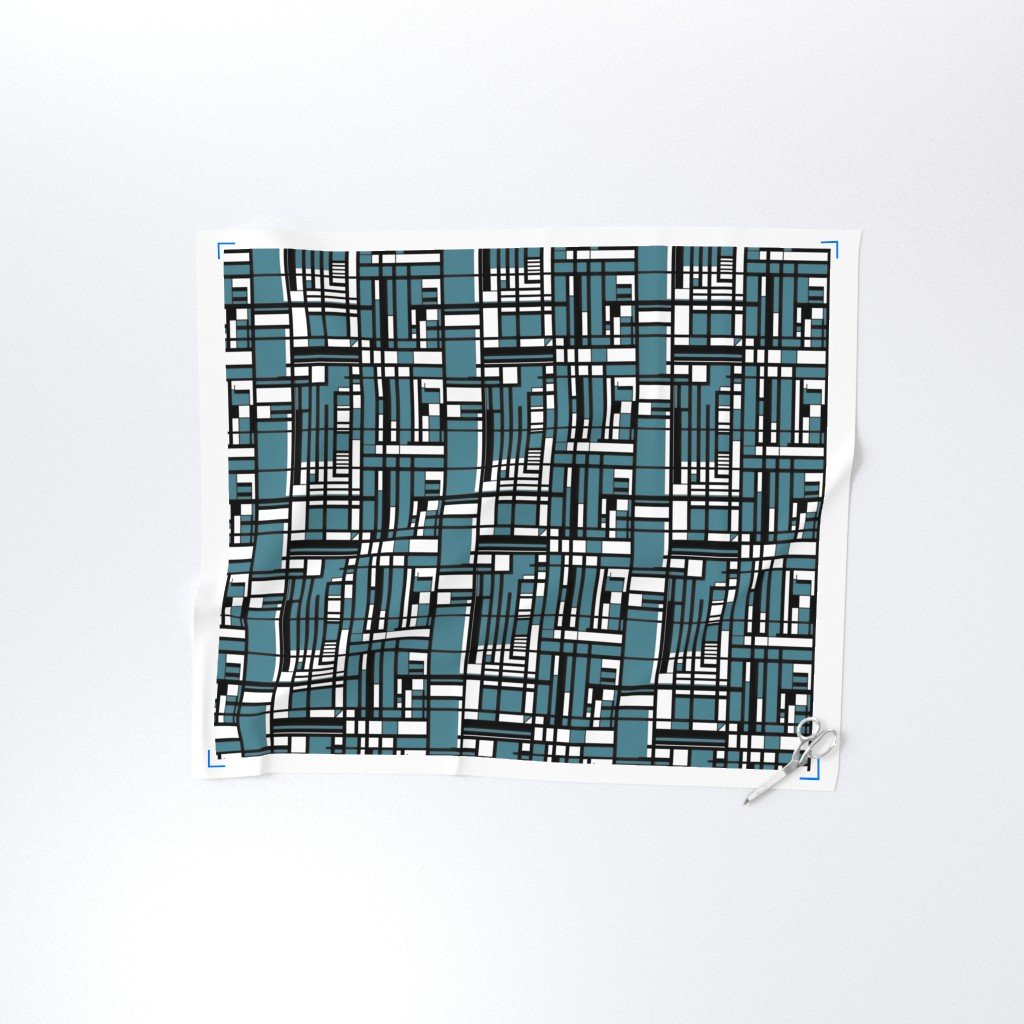Dusty Teal Modernist City Blocks Geometric Pattern Fabric dusty teal fabric