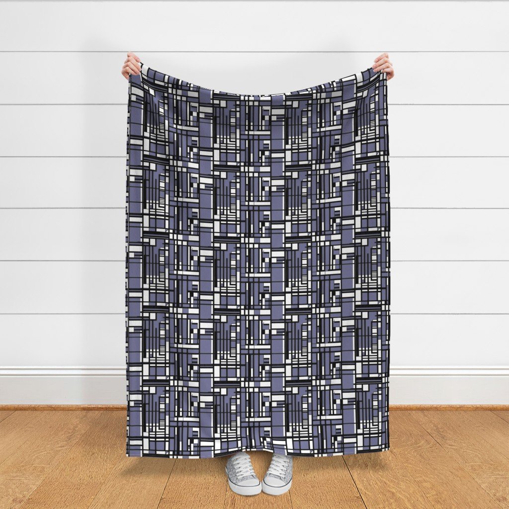 Periwinkle Modernist City Blocks Geometric Pattern Fabric linear design fabric