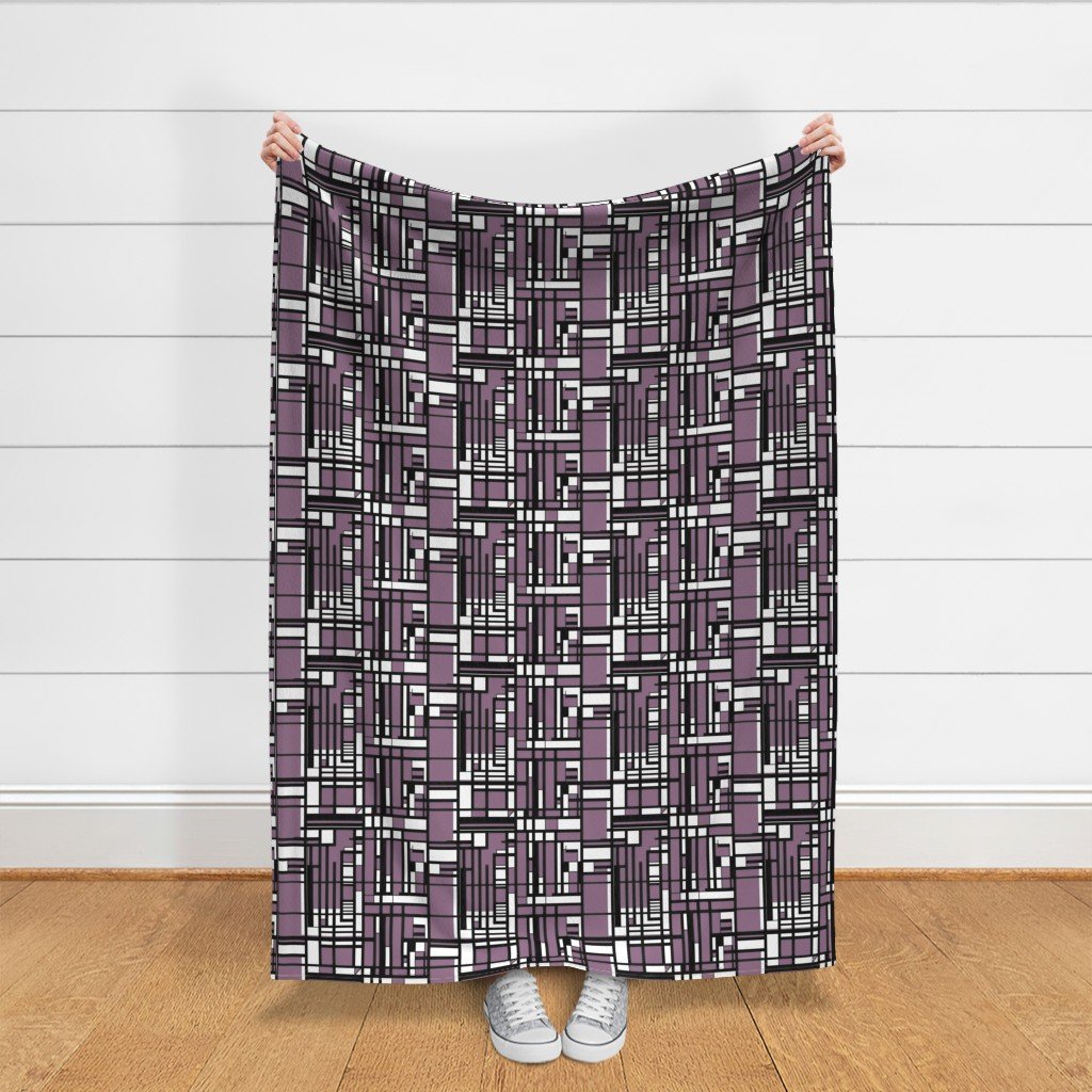 Mauve Modernist City Blocks Geometric Pattern Fabric linear design fabric