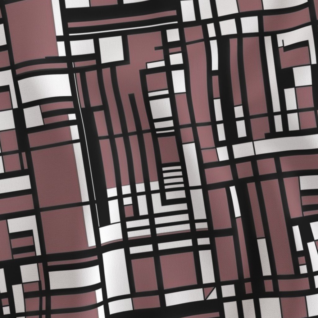 Dusty Rose Modernist City Blocks Geometric Pattern Fabric dusty rose fabric