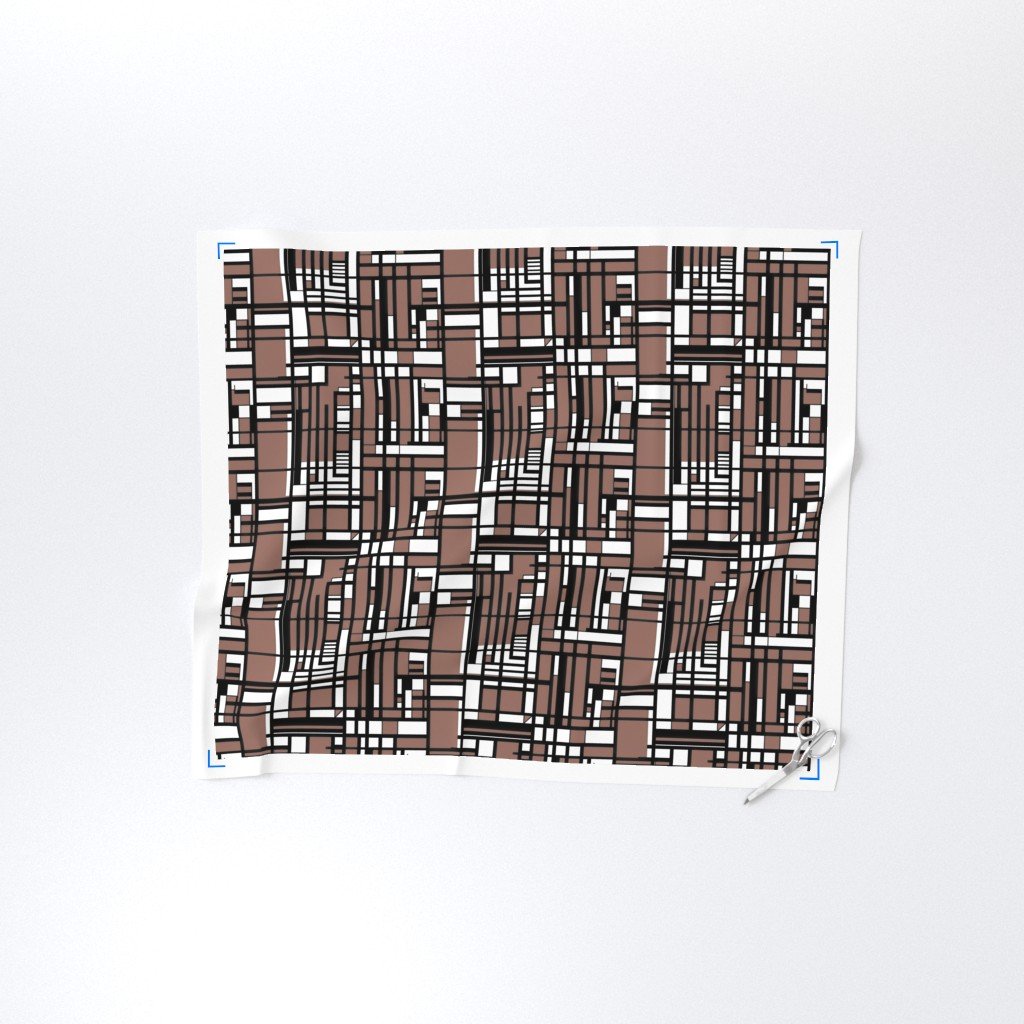 Clay Brown Modernist City Blocks Geometric Pattern Fabric clay brown fabric