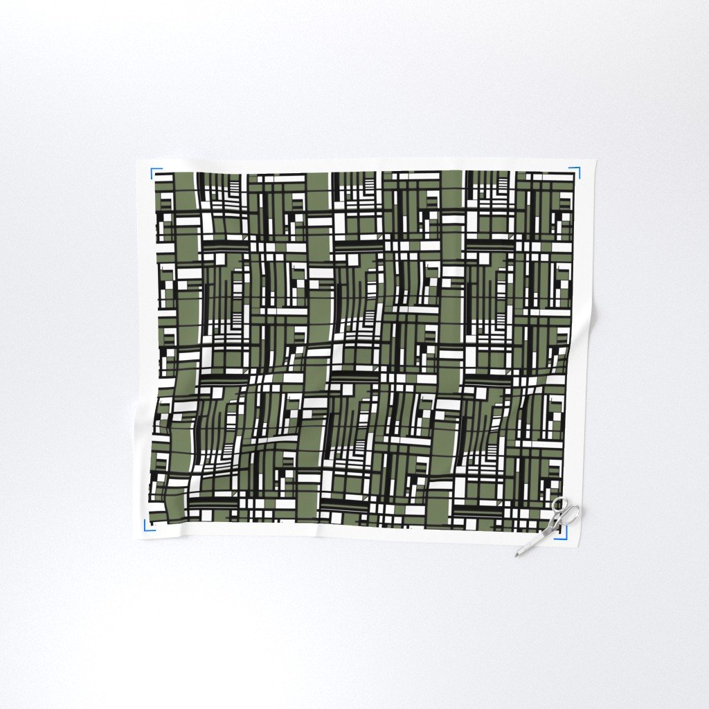 Sage Green Modernist City Blocks Geometric Pattern Fabric linear design fabric
