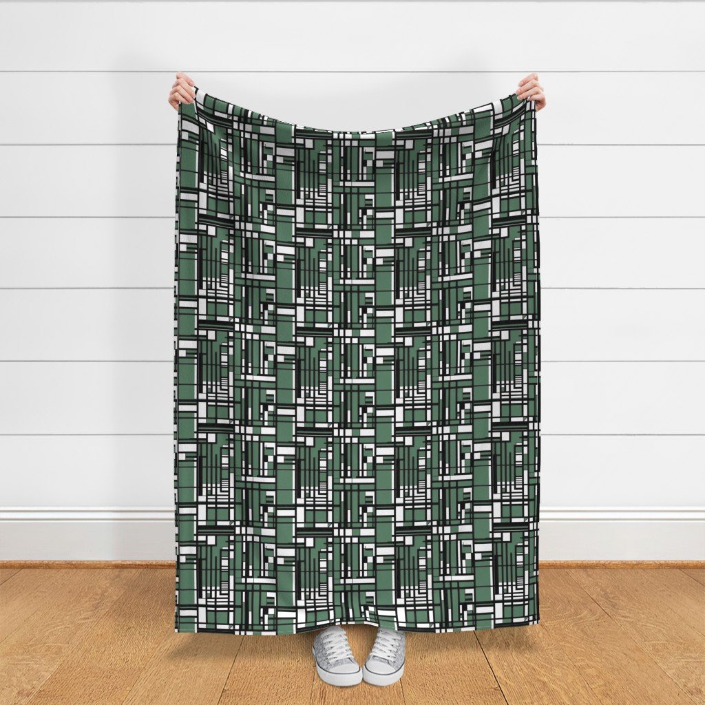 Eucalyptus Green Modernist City Blocks Geometric Pattern Fabric eucalyptus green fabric