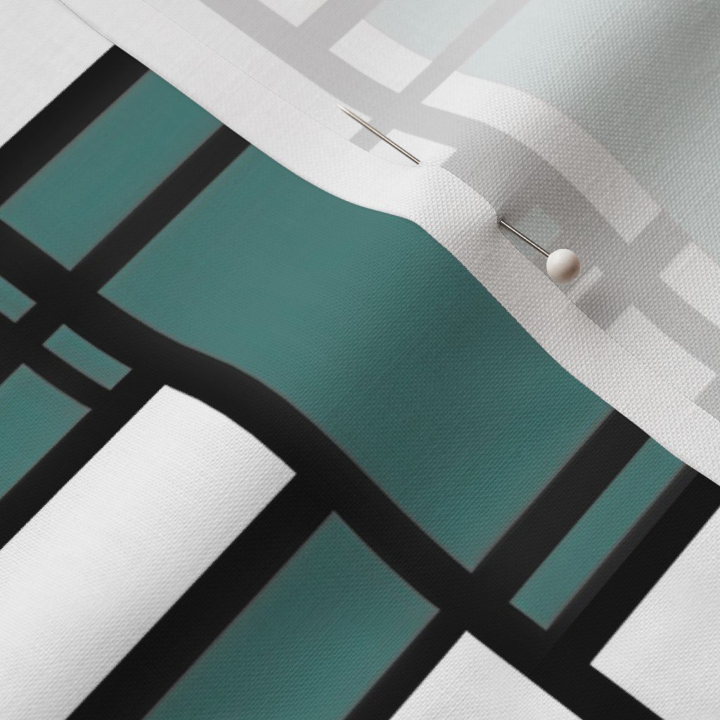 Dusty Teal Modernist City Blocks Geometric Pattern Fabric dusty teal fabric