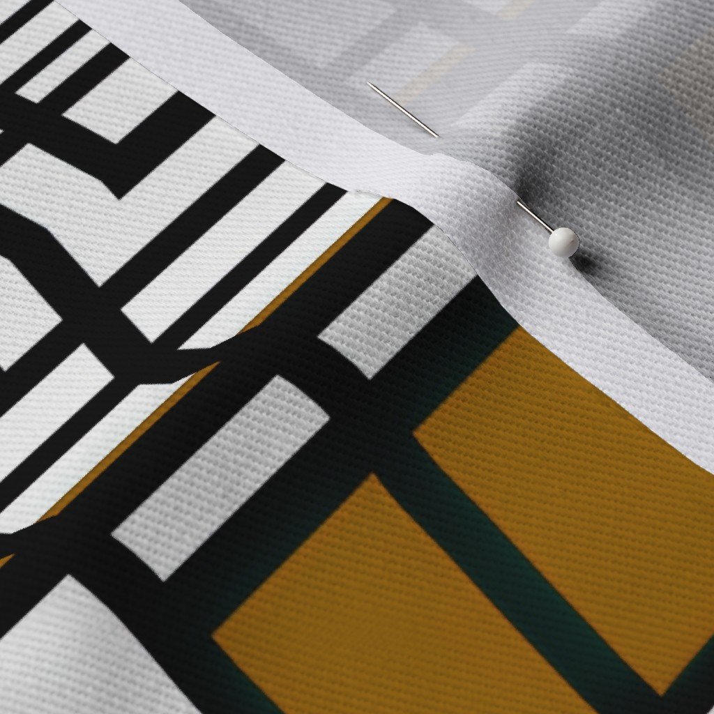 Mustard Gold Modernist City Blocks Geometric Pattern Fabric linear design fabric