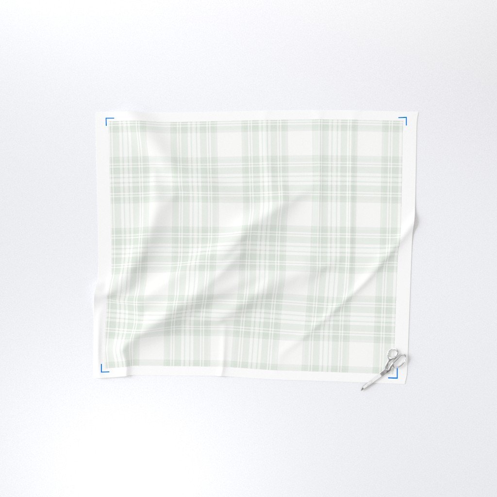 Pale Sage Green Botanical Large Traditional Tartan Plaid Pattern Fabric cottage fabric