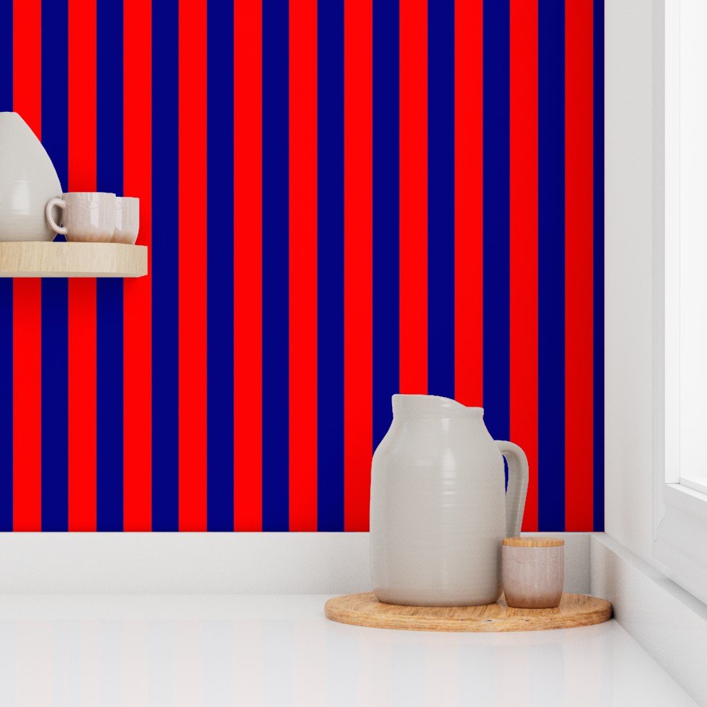 Bold Coastal Classic Red and Navy Blue Cabana Tent Stripe Wallpaper lifestyle view