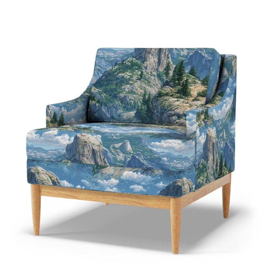 Yosemite National Park Summer Watercolor Scenic Landscape Fabric peaks fabric