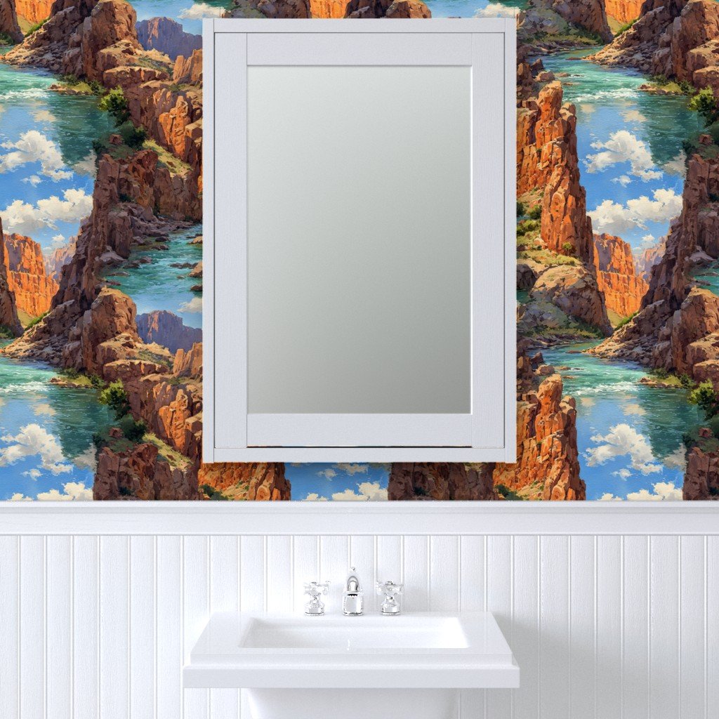 Summer Sun Over the Grand Canyon Watercolor Landscape Wallpaper grand canyon wallpaper