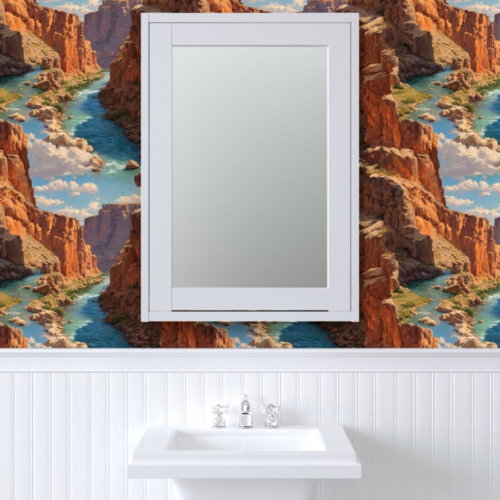 Summer Sun Over the Grand Canyon Watercolor Landscape Wallpaper grand canyon wallpaper