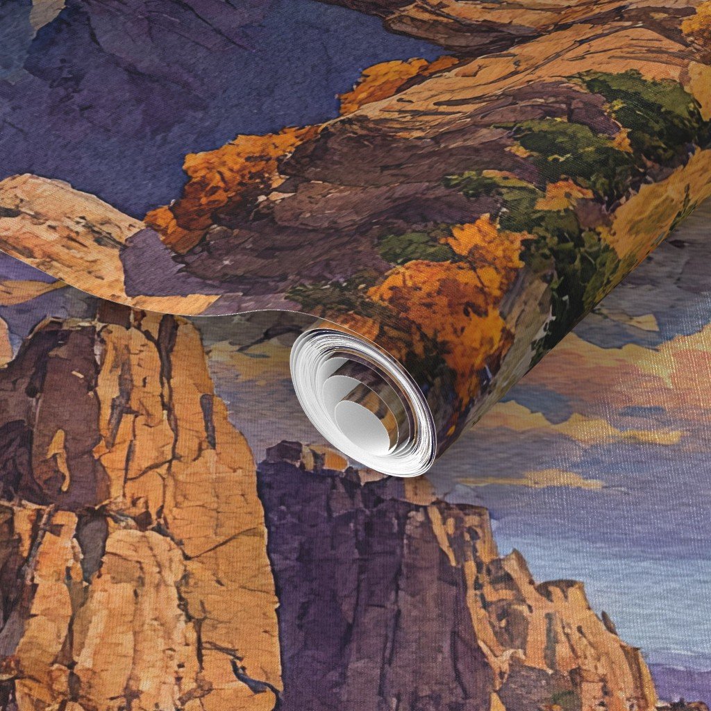 Autumn Glow Over the Grand Canyon Watercolor Landscape Wallpaper grand canyon wallpaper