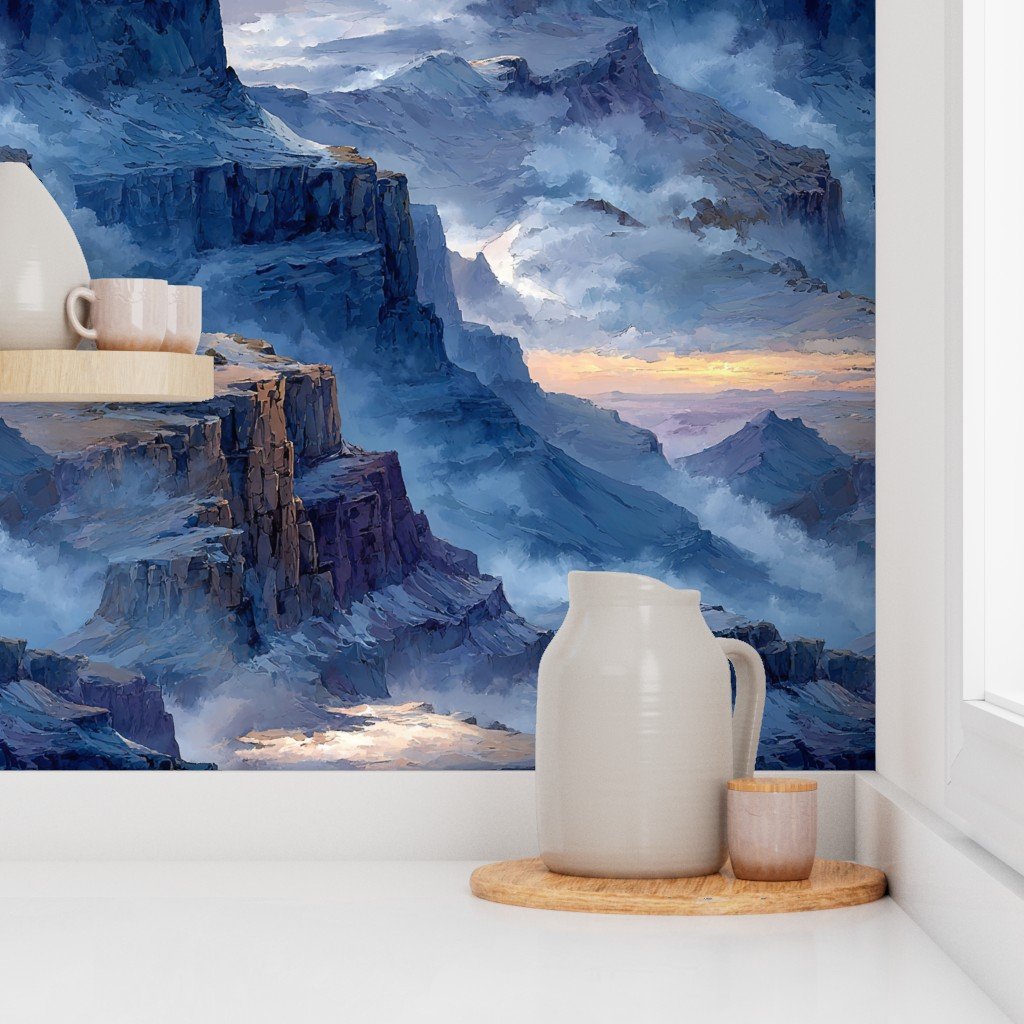 Winter Silence Over the Grand Canyon Watercolor Landscape Wallpaper cool tone wallpaper