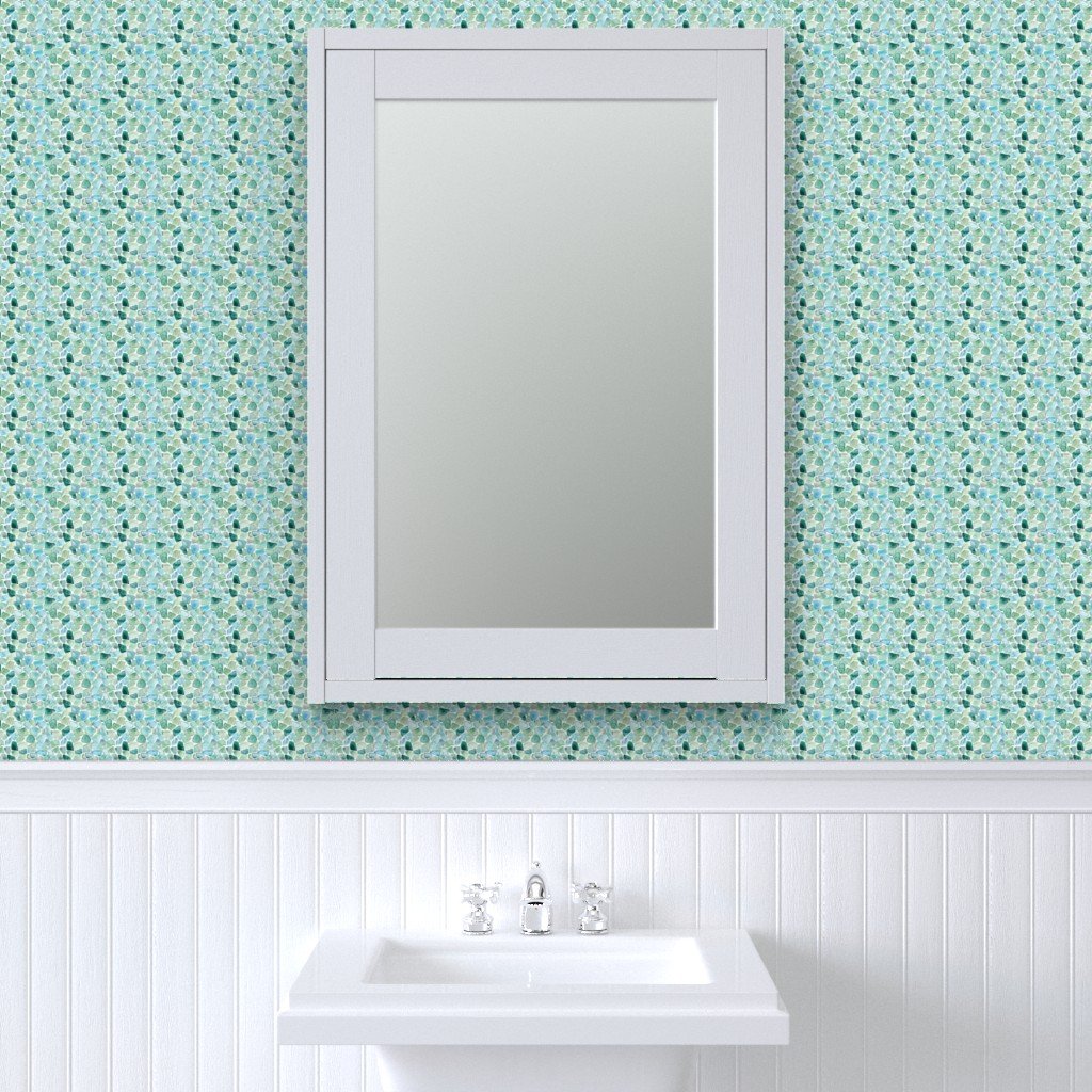 Mini Blue and Aqua Watercolor Sea Glass Shards Pattern Wallpaper mini scale wallpaper